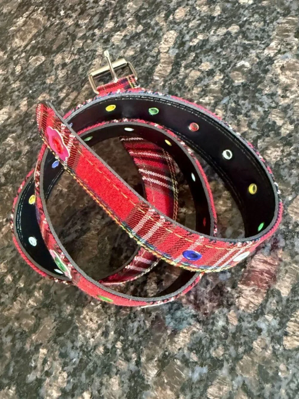 Red Plaid Y2K Flower Eyelet Grommet Belt